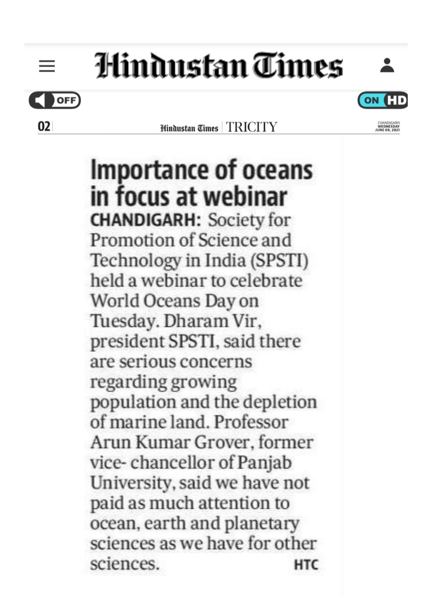 Importance of Oceans in focus at Webinar