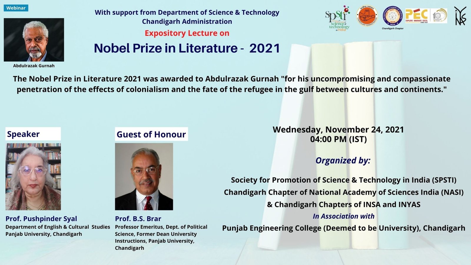 Lecture on Nobel Prize in Literature 2021 – Prof. Pushpinder Syal