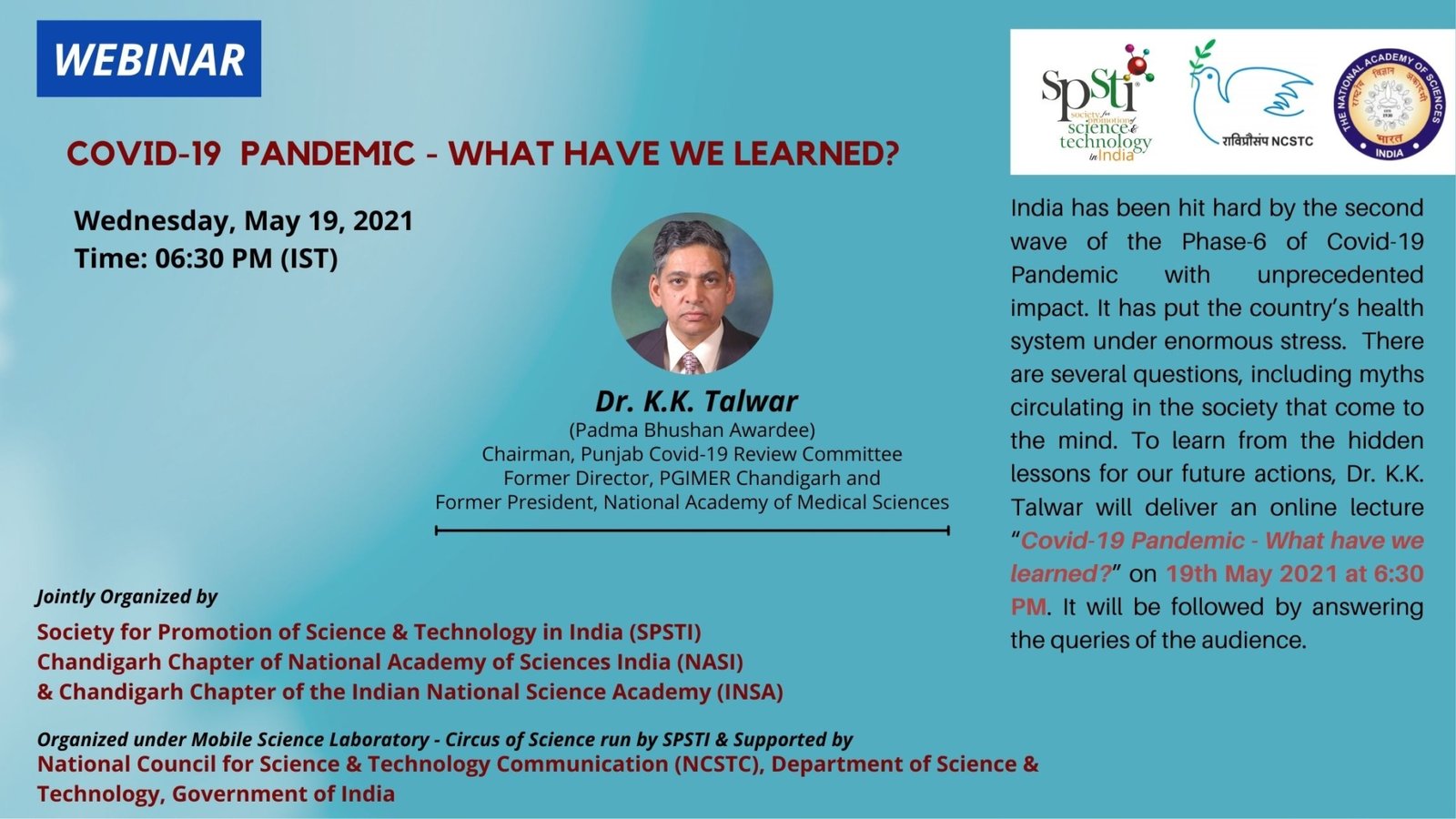 Covid-19 Pandemic – What have we learned? – Dr. K.K. Talwar