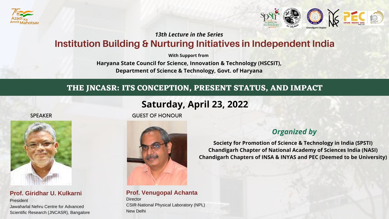 Prof. Giridhar U. Kulkarni The JNCASR: Its Conception, Present Status & Impact”