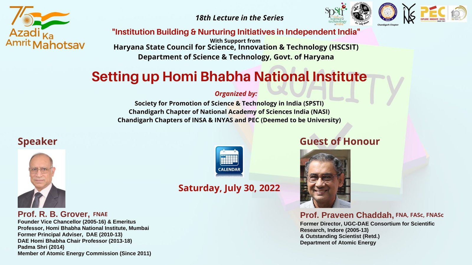 Setting up Homi Bhabha National Institute – Prof. R.B. Grover