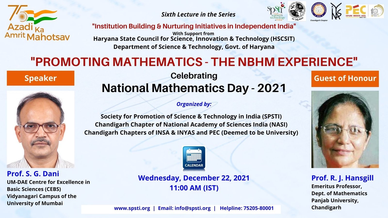 Promoting Mathematics – The NBHM Experience Prof. S. G. Dani