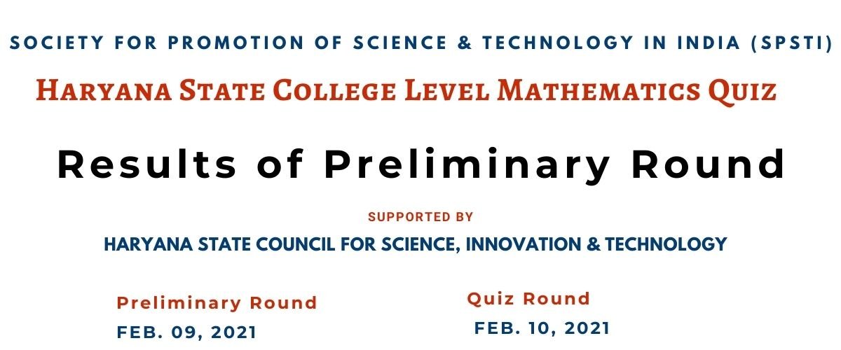 Results of Preliminary Round of Haryana State College Level Mathematics Quiz