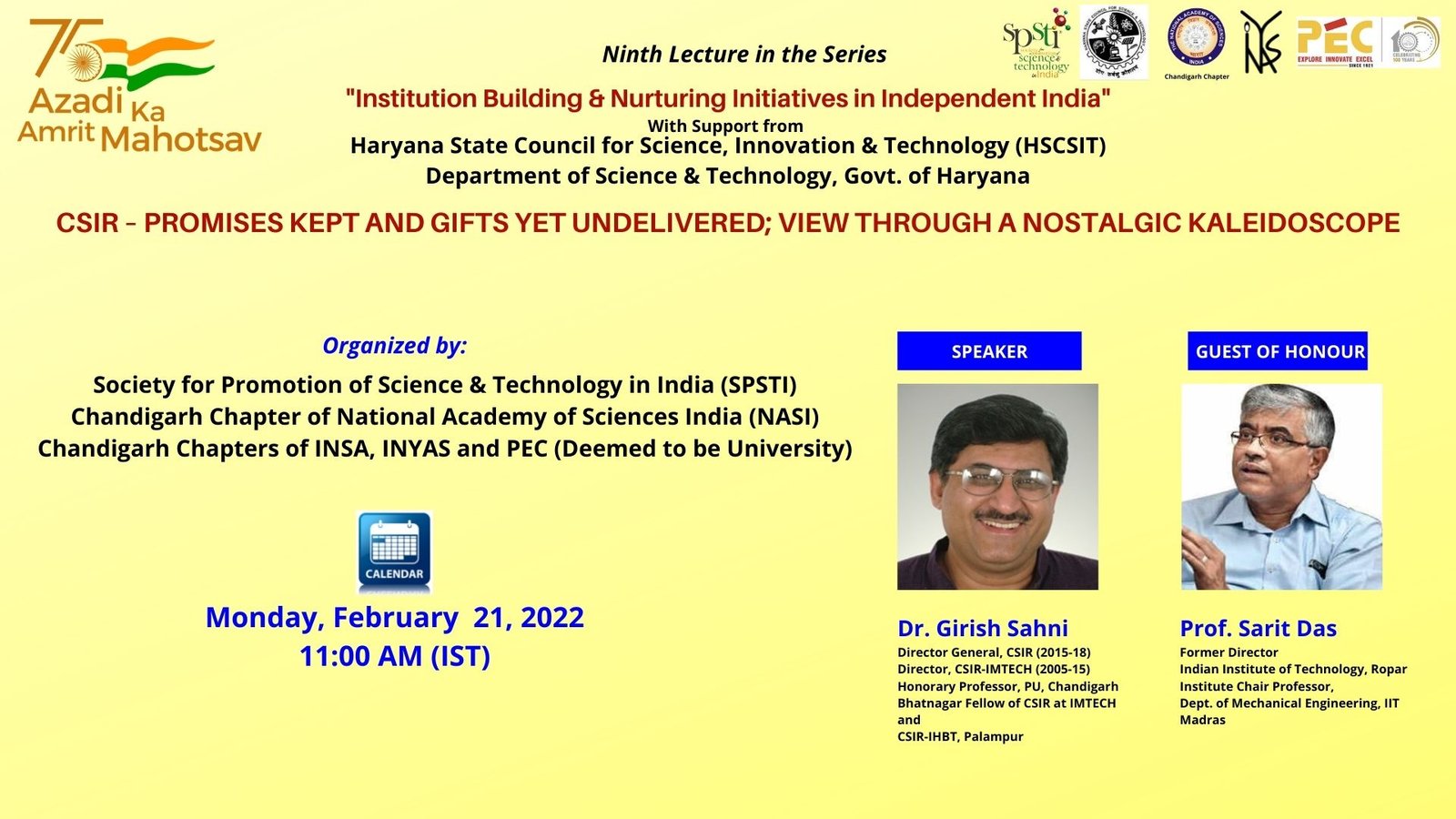 Bhatnagar Remembered and CSIR Assessed – A Talk by Dr. Girish Sahni