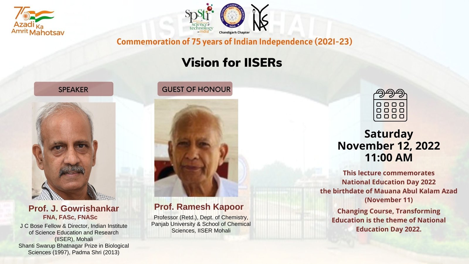 Vision for IISERs – Prof. J. Gowrishankar